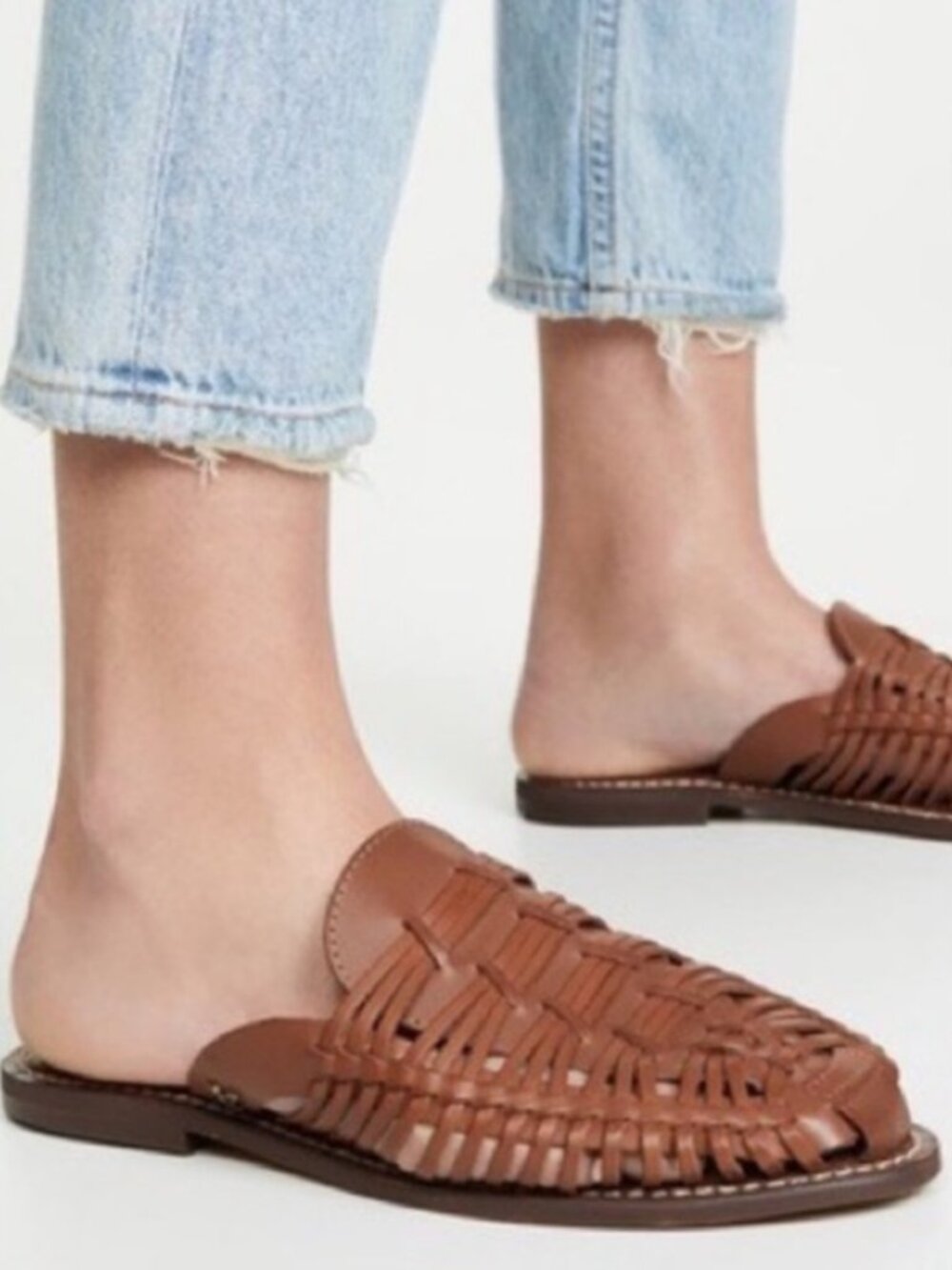 SAM EDELMAN Keelyn Huarache Woven Leather Mule Slides Sz 9 Saddle Brown Shoes